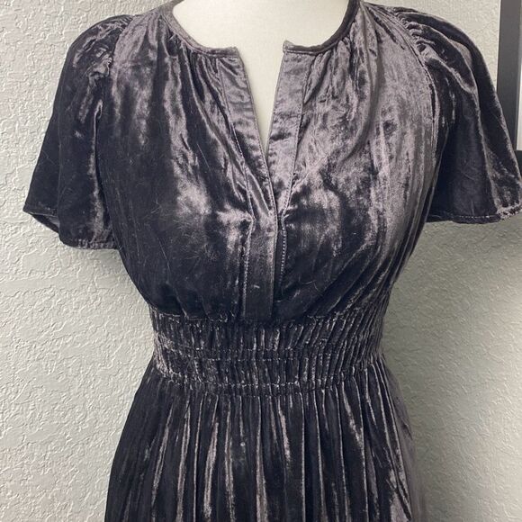 NWT Anthropologie Somerset Gray Tiered v neck velvet maxi dress XXS - Picture 7 of 14